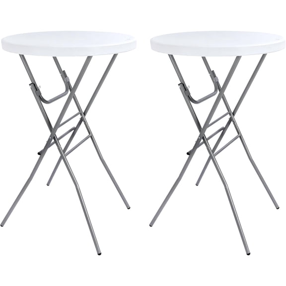 Cocktail Table 28in Folding Round High Top Indoor Outdoor with Removable Legs, Tall Bistro Foldable Bar Height Table for Parties, Patio, Backyard, Dining, Wedding, White- 2PCS