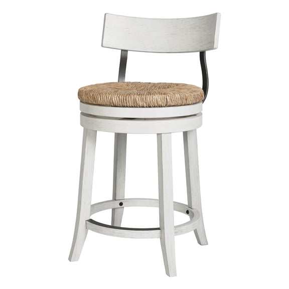 Farmhouse 26in. Recalimed White Counter-Height Stool and Natural Seagrass Seat