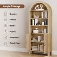 thumbnail image 3 of Hawsaiy 71" Arched Pantry Cabinet with Doors, Tall Arch Bookcase with Adjustable Shelves, Mid-Century Modern Kitchen Pantry Storage Cabinet for Living Room, Oak, 3 of 10