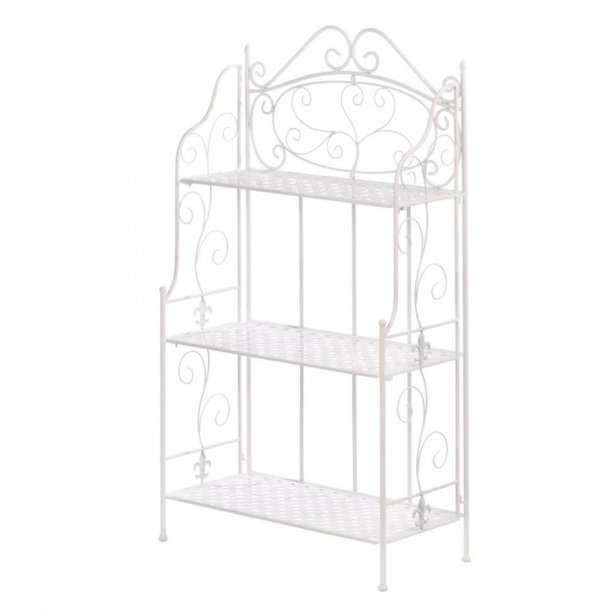 WHITE BASKET WEAVE BAKERS RACK