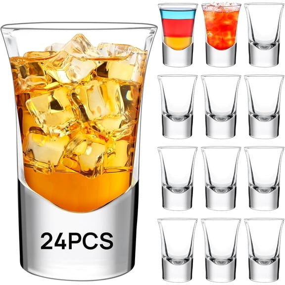 24 Pack Shot Glasses with Heavy Base,1 OZ Clear Shot Cups,Small Glass Cups for Vodka Whiskey Spirits Tequila Espresso Liquor Party Home Bar Drinking
