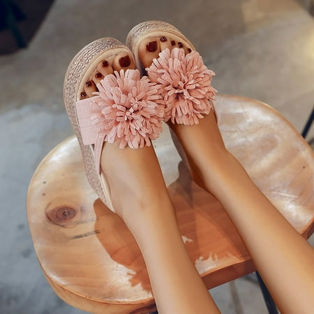 

NECHOLOGY Sexy Sandals for Women Flat Size 10 Spring Slope Ladies Heels Fabric And Fashion Bass Shoes Women Sandals Pink 6.5