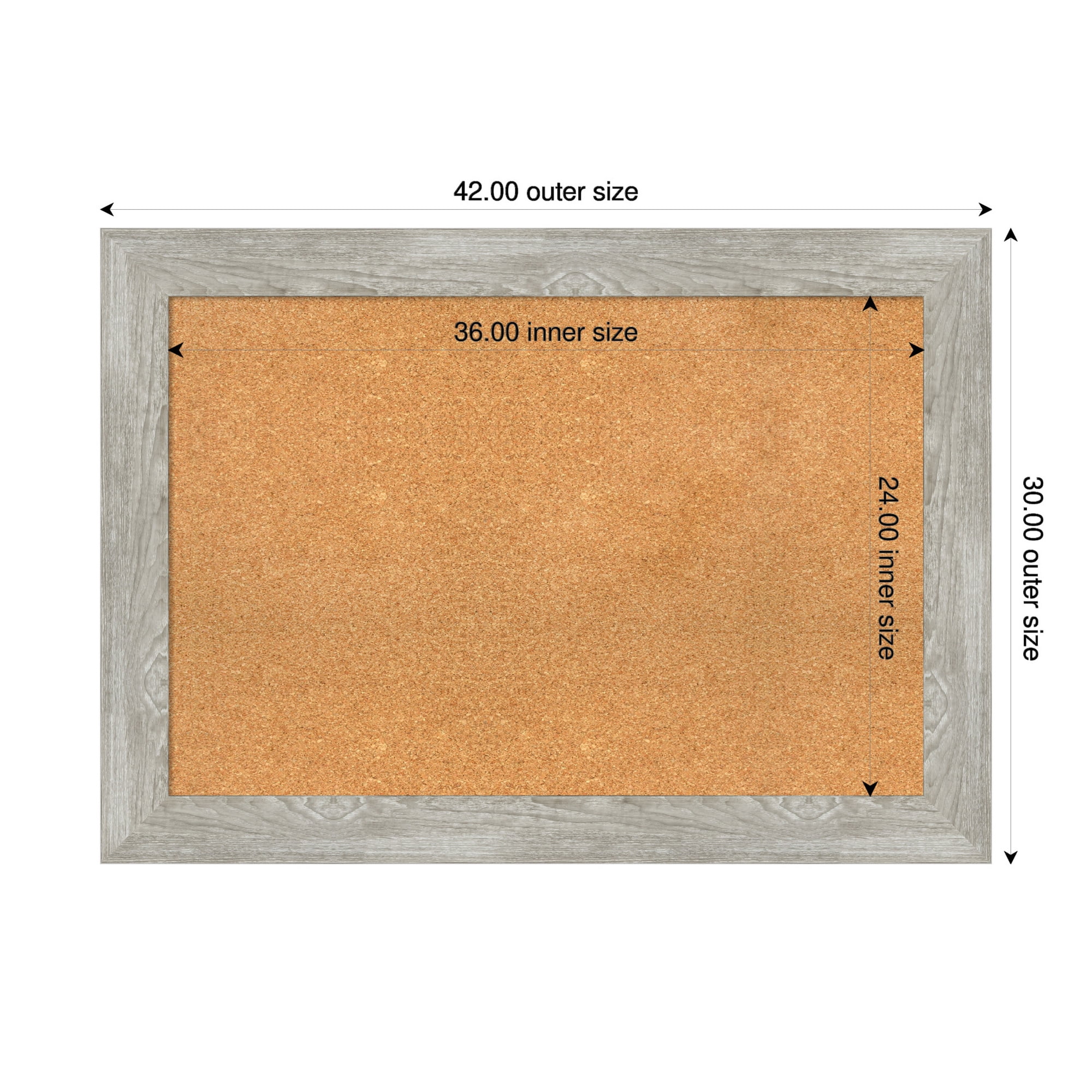 Amanti Art Natural Cork Board Framed Dove Greywash Bulletin Board 42 in. x 30 in.