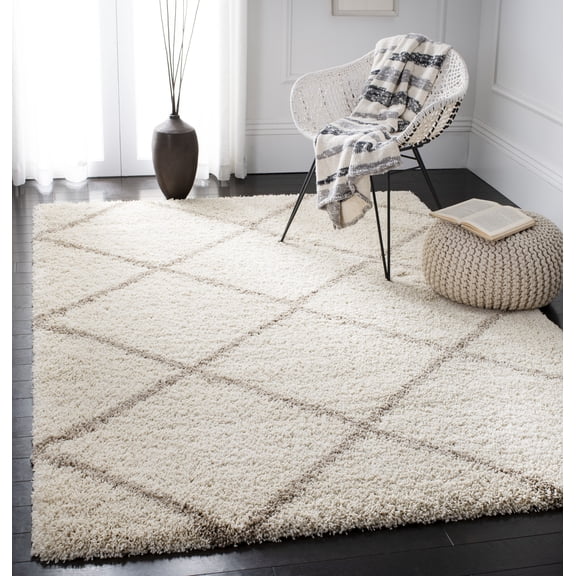 Safavieh Hudson Amias Geometric Shag Area Rug, Ivory/Beige, 5'3" x 5'3" Square
