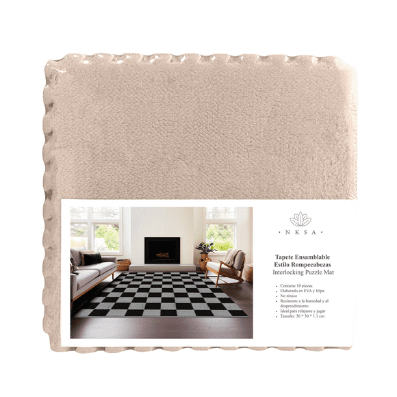 Alfombra Tapete De Felpa Color Beige Armable 10 Pzas
