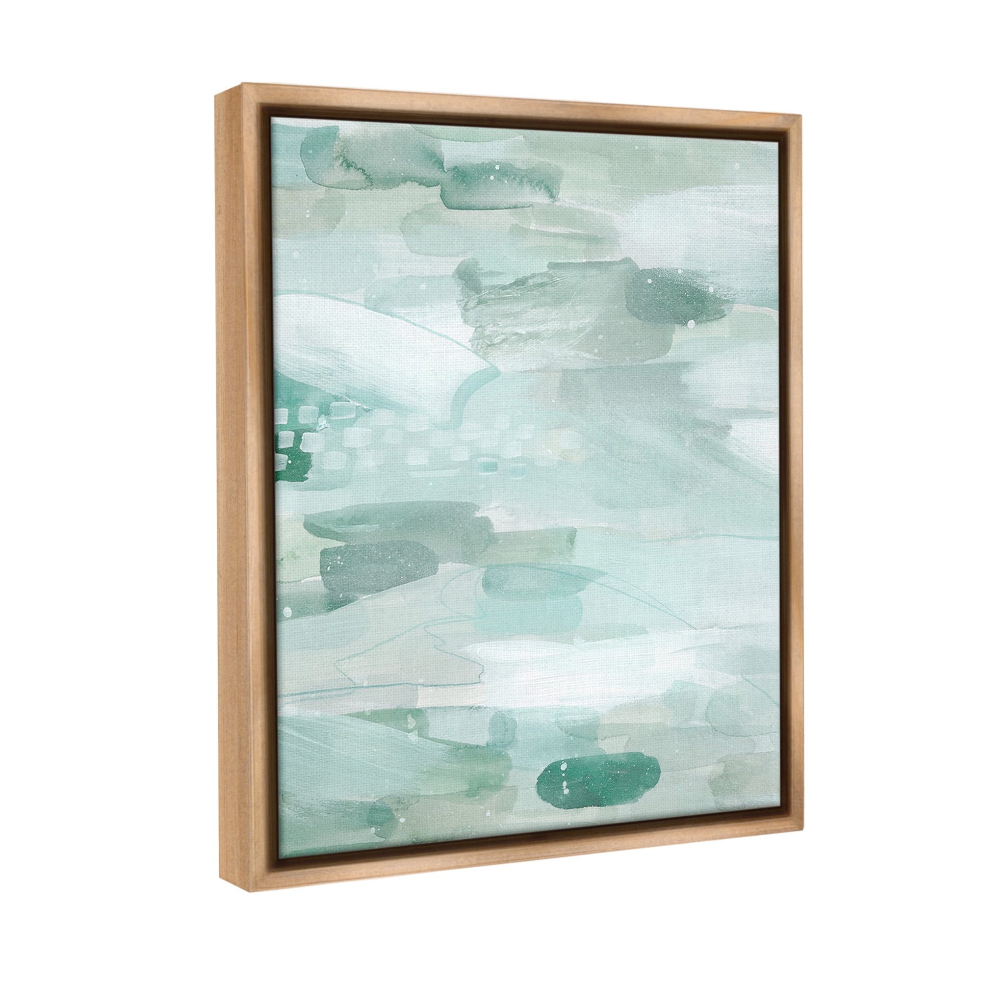 Stupell Industries Horizontal Green Strokes Abstract Painting Brown Floater Framed Canvas Art Print Wall Art, 17 x 21