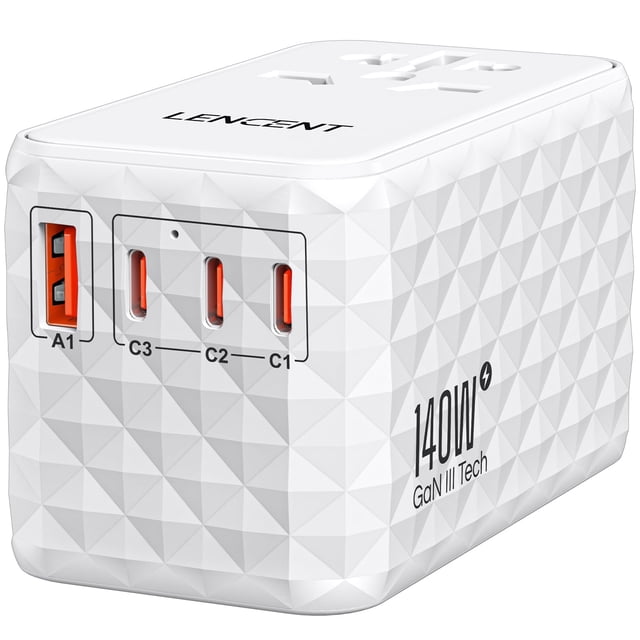 Adaptador de viaje LENCENT 140 W GaN universal con 4 USB y AC