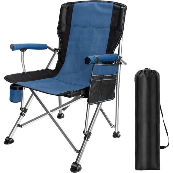 LAMA Folding Camping Chairs for Adults, High Back Directors Chair with Arm Rest, Heavy Duty 330 LBS Capacity Outdoor Camp Chair with Cup Holder for Camping Hiking Sports, Blue