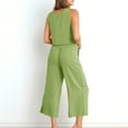 thumbnail image 6 of Simua Women's Summer 2 Piece Outfits Set Round Neck Sleeveless Tank Crop Top Wide Leg Pants Set Cotton Linen Jumpsuits with Pockets, 6 of 8
