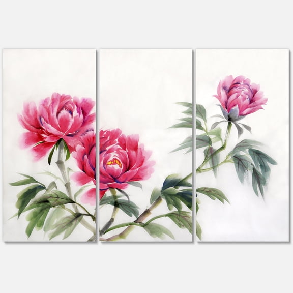 Designart ' Three Vintage Red Peonies Flowers ' Traditional Canvas Wall Art Print