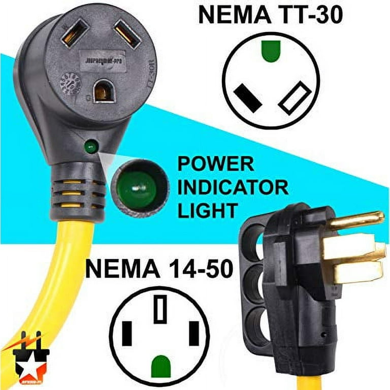 15 Amp Male To 50 Amp Female 12" Dogbone Adapter RV Electrical Converter Cord Cable - Leisure RV Parts