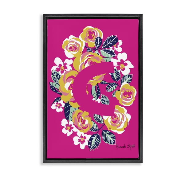Stupell Industries Floral Bloom Letter C Botanical & Floral Painting Black Floater Framed Art Print Wall Art, 17 x 25
