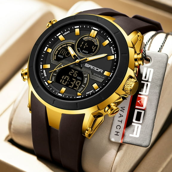 Men's Digital Sports Watch - Dual Display with Snooze Alarm, Waterproof Outdoor Chronograph with Calendar, Multi-Function Sport Watch for Hiking & Camping