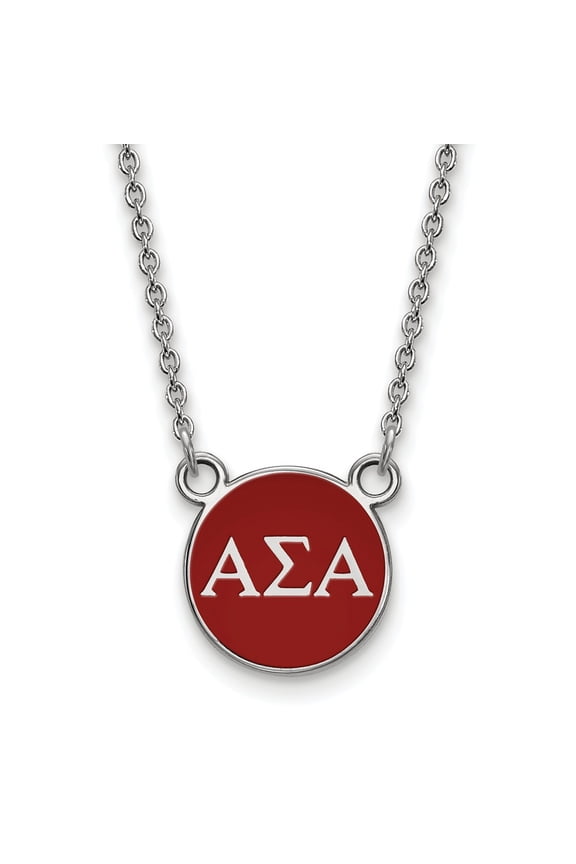 Sterling S. Rh-plated LogoArt Alpha Sigma Alpha Sm Enl Pend With Necklace; 18 inch; for Adults and Teens; for Women and Men