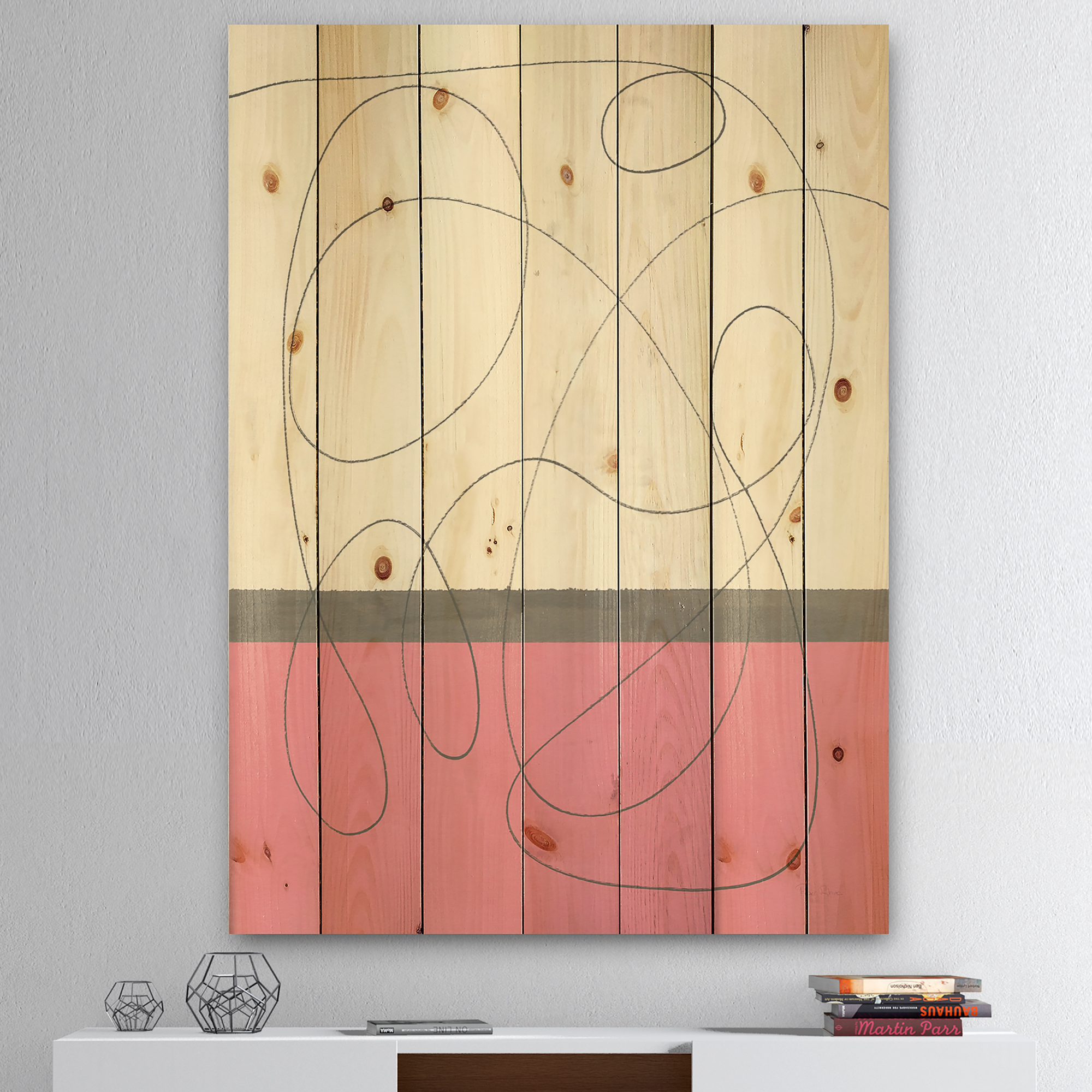 Designart 'GeometricNeapolitan I' Shabby Chic Print on Natural Pine Wood