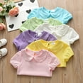 thumbnail image 5 of Kids Baby Girl Long Sleeve Collar Shirt Toddler White Blouse Puff Short Sleeve T-Shirt Solid Color Basic Top Bottom, 6 Months-6Y, 5 of 7