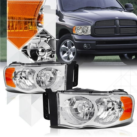 Chrome Housing Headlight Amber Signal Reflector For 02 05 Dodge Ram Chrome Housing Headlight Amber Signal Reflector For 02 05 Dodge Ram 1500 2500 03 04