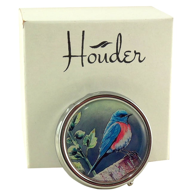 Designer Pill Box by Houder - Decorative Pill Case with Gift Box - Carry Your Meds in Style (Blue Bird)