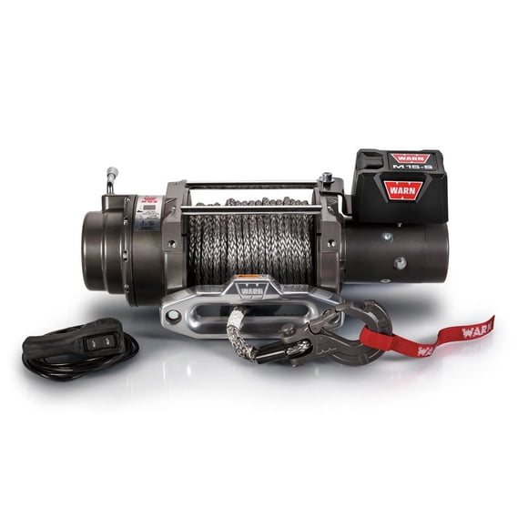 Warn Treuil 97730 M15-S; Monté sur Véhicule; Treuil de Récupération de Véhicule; Électrique 12 Volts; Capacité de Traction de Ligne de 15000 Livres; Corde Synthétique Spydura de 80 Pieds; Hawse Fairlead; Télécommande Filaire; Entraînement Planétaire