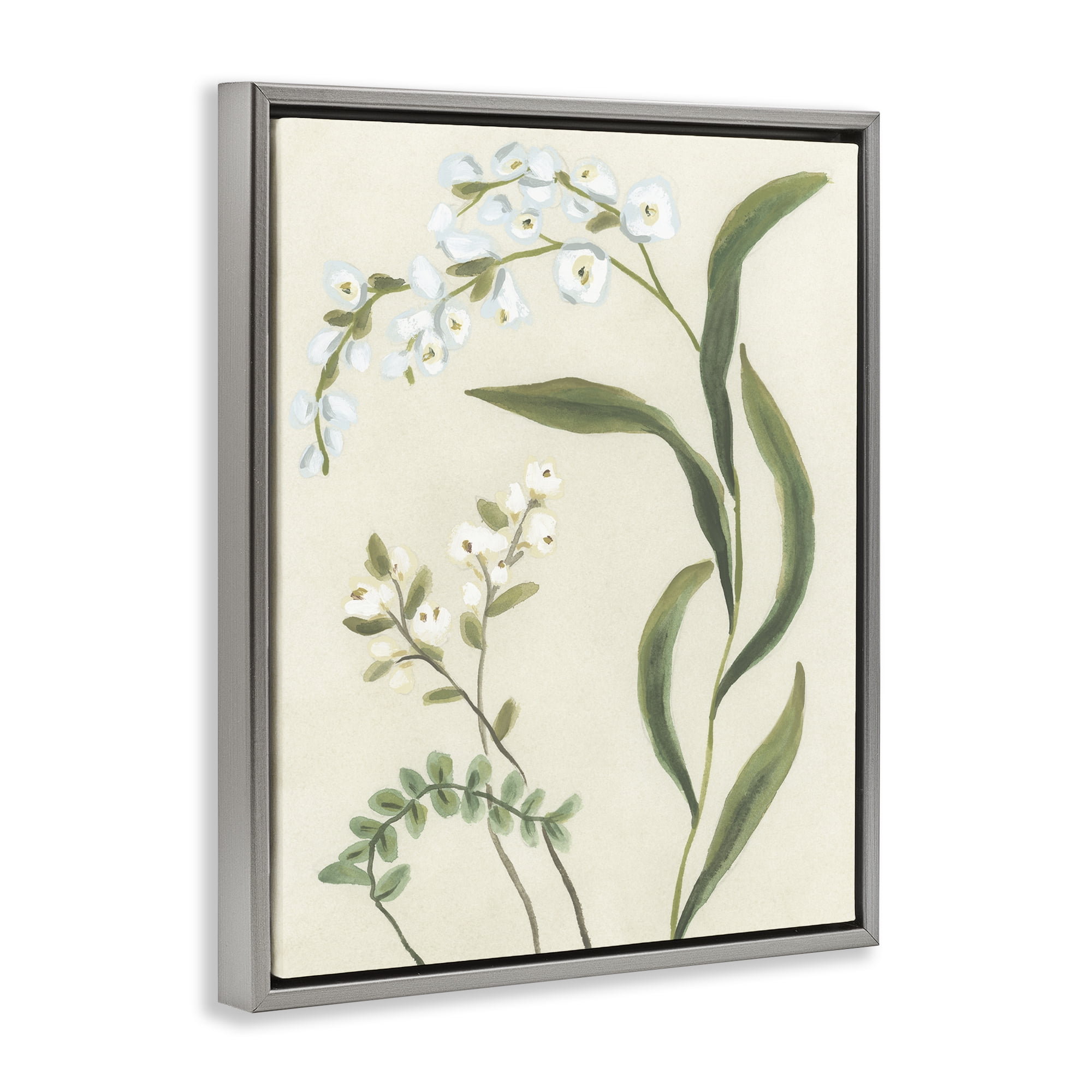 Stupell Industries Neutral Snowdrop Stems Gray Framed Floater Canvas Wall Art, design by June Erica Vess