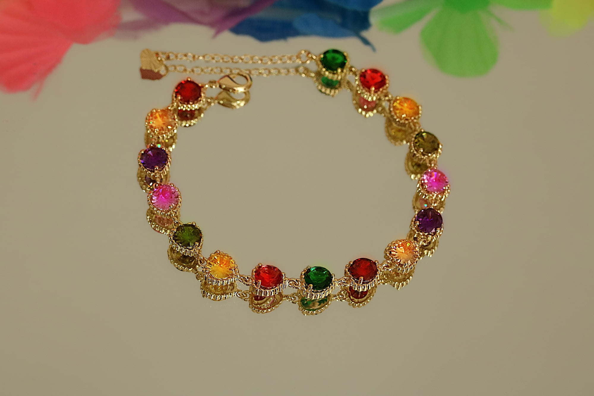 Kaash Customs Gold Color CZ Stones Anklet Bracelets for Women, Brass Metal