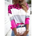 thumbnail image 5 of Women'S Leopard Printed Striped Sweater Crewneck Knitted Long Sleeve Color Block Pullover Rose Red S, 5 of 8