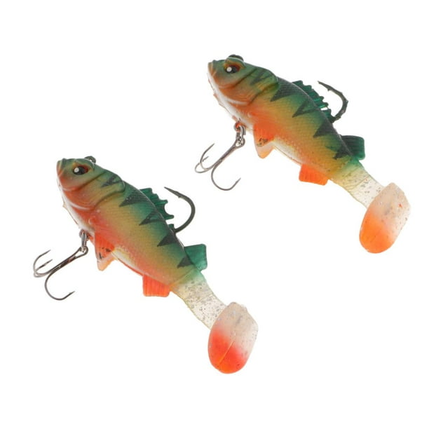 2pcs 3.74'' T Tail Swim Shad Fishing Soft Baits Sinking Swimbaits Green 