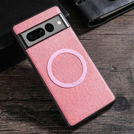 Allytech for Google Pixel 8 Pro Cases, Magnetic MagSafe Retro PU Leather Cloth Fabric Pattern Shockproof Anti-Scratch Slim Business Case Cover for Google Pixel 8 Pro 2023 Released, Pink