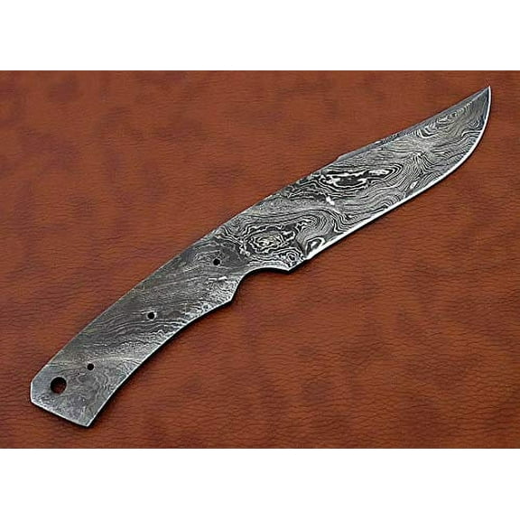 9.5 inches Long Trailing Point Blank Blade, Knife Making Supplies, Hand Forged Twist Pattern Damascus Steel Blank Blade Skinning Knife with 3 Pins & a Screw Hole Space 4.5" Long Blade with 4.5" Scale