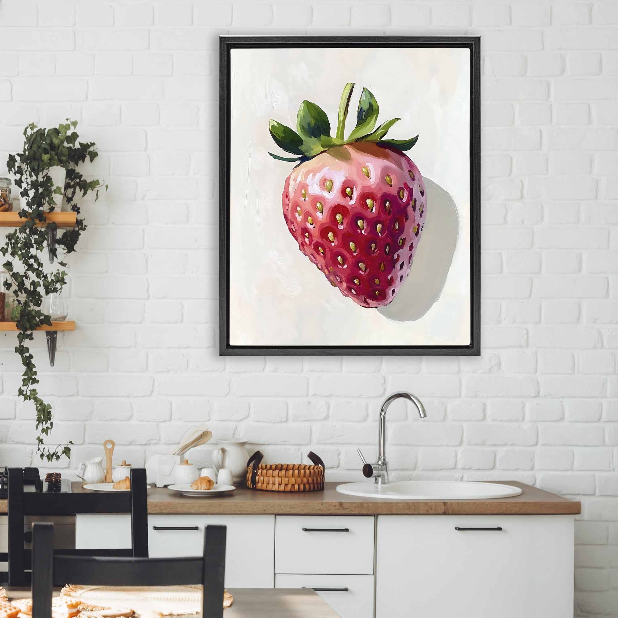 Stupell Industries Juicy Shine Strawberry Black Framed Floater Canvas Wall Art, design by The Prints Vibe