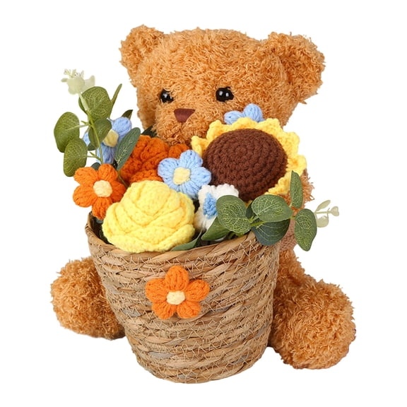 HuiXinOu Knitted Flower Bear Style, Teddy Bear with Flowers, For Girlfriend Lover's Birthday, Valentine's Day Gift Home Decoration, Yellow