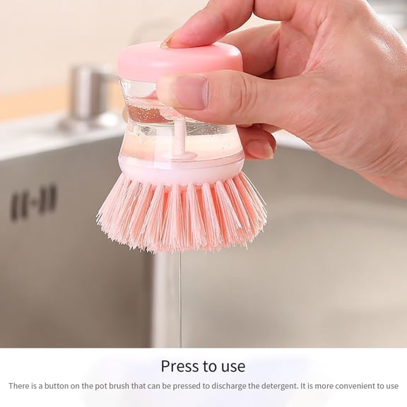 JHyouerji Press Liquid Dispensing Dish Brush Non Scratch Stiff Bristles Multipurpose Pink Cleaning Brush for Kitchen Sink Cookware Bathtub