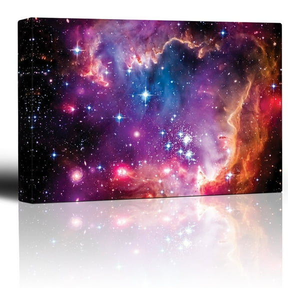 wall26 - Vibrant Pink and Purple Outerspace with Galaxies and Stars - Canvas Art Home Art - 24x36 inches