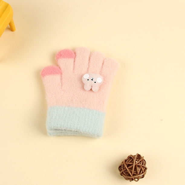 Guantes para niños, cálidos, de invierno, con forro polar, gruesos, de cinco dedos, multidedos, para niñas, de dedos completos, resistentes al frío