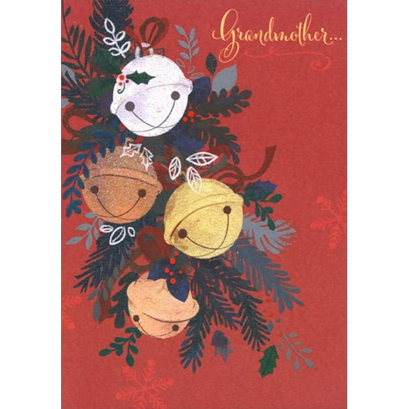 Designer Greetings White, Bronze and Gold Jingle Bells on Dark Red Grandmother Christmas Card