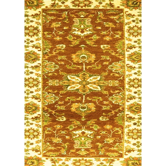 Ahgly Company Machine Washable Indoor Rectangle Abstract Yellow Modern Area Rugs, 5' x 7'