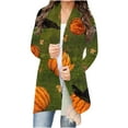 thumbnail image 2 of DDAPJ pyju Halloween Long Cardigan,Women's 2023 Halloween Cat Pumpkin Theme Cardigan Long Sleeve Open Front Knit Sweater Outwear Coat, 2 of 5