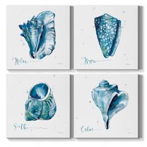 Wexford Home Seashell Beach House Theme Wall Décor 16 x 16 inches, Set of 4 Nautical Wall Art Canvas Prints Decoration for Bathroom Bedroom Living Room