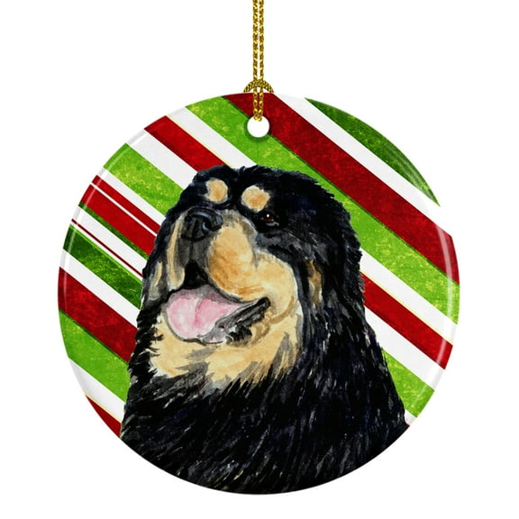 Carolines Treasures SS4581-CO1 Tibetan Mastiff Candy Cane Holiday Christmas Ceramic Ornament 3 in multicolor