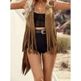 thumbnail image 4 of Rdhnmea Women Sleeveless Faux Suede Fringe Vest Rivets Leather Western Boho Tassel Jacket Open Front Hippie Cardigan Trendy Streetwear, 4 of 9