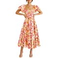 thumbnail image 1 of Vestido PRETTYGARDEN Floral Naranja con Fruncido y Volantes Midi Talle S, 1 of 8