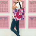 thumbnail image 6 of Zipper canvas bag large capacity large size practical handbag durable Canvas with leather material Pink and Purple Record Pattern, 6 of 7