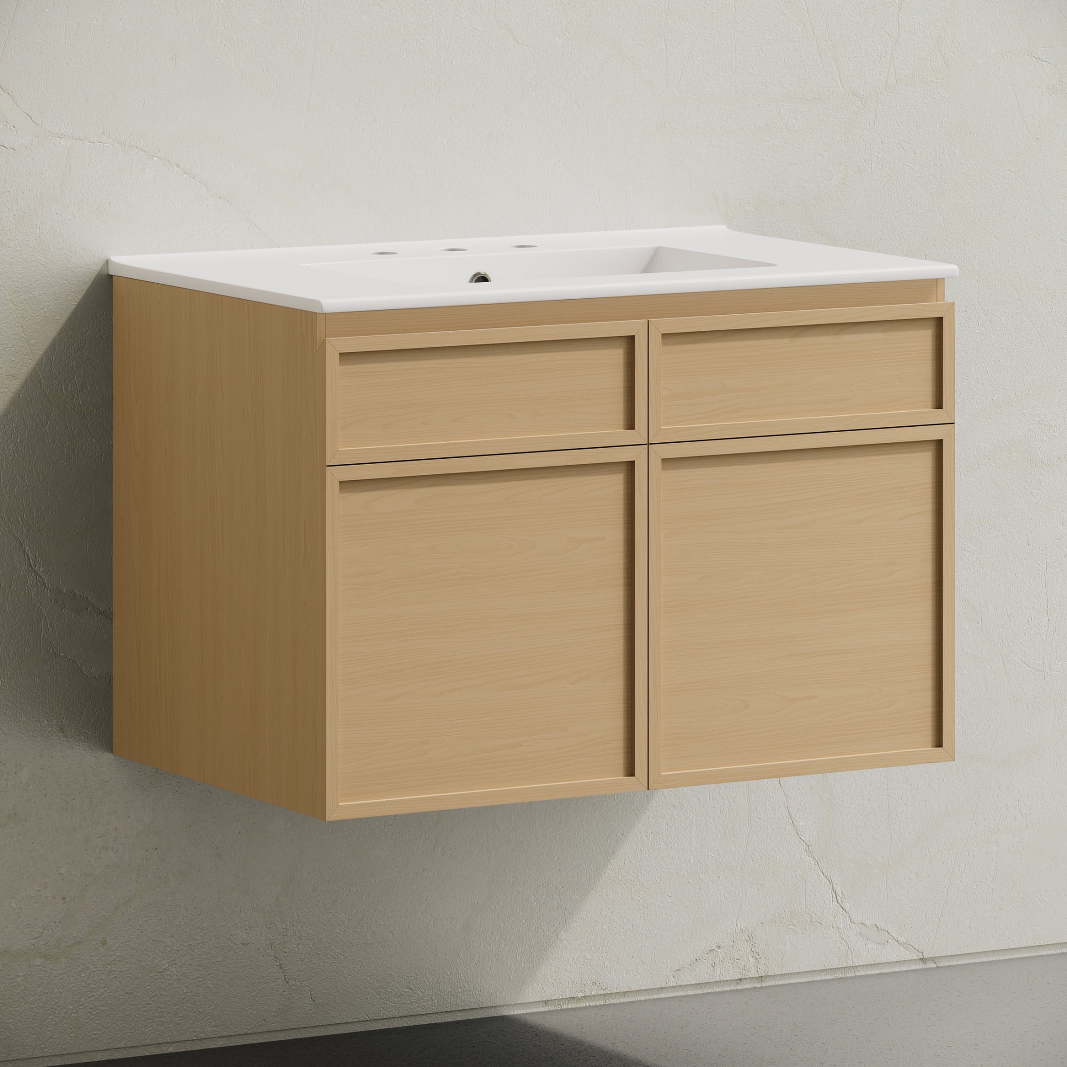 St. Tropez 30" Wall-Mounted Bathroom Vanity in Natural Oak with 3-Hole Widespread Sink Top