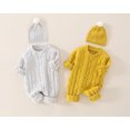 thumbnail image 4 of FAOWME Baby Boys Girls Knitted Outfits Long Sleeve Solid Color Buttons Down Warm Comfortable Sweater Jumpsuit Hat Set For Autumn Winter Daily Wear,Grey,0-3 Months, 4 of 5