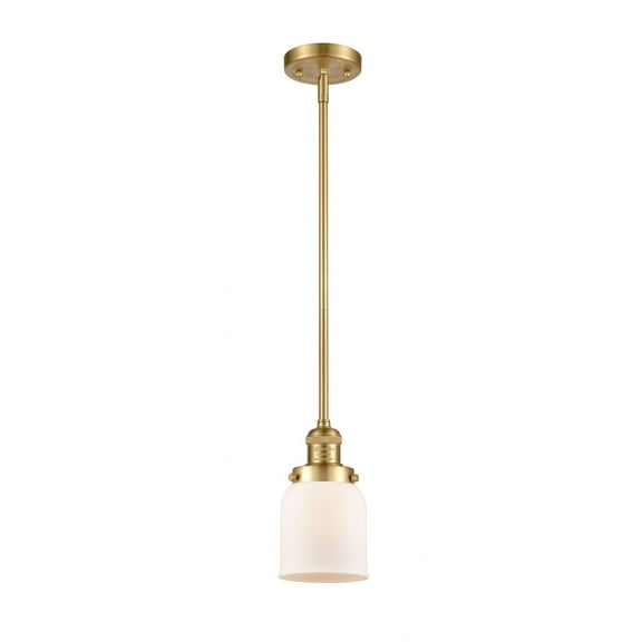 Innovations Lighting Franklin Restoration Bell - 1 Light 5" Stem Hung Mini Pendant Satin Gold/Matte White