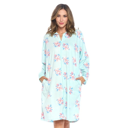 

Casual Nights Women s Printed Zipper Front Micro Fleece Robe Duster