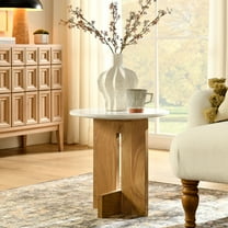 Modway Tarin Acacia Wood and Marble Side Table in Natural