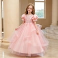 thumbnail image 2 of HJYCHN Dresses for Girls Short Puff Sleeve Long Formal Dress with Embroidered Bodice and Ribbon for Girls' Dresses 4-5 Years, 2 of 9