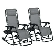 Outsunny Set of 2 Rocking Zero Gravity Lounge Chairs, Folding, Gray