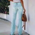 thumbnail image 4 of LWavelet Women High Waisted Flare Jeans Khaki Washed Distressed Denim Pants Retro Bell Bottom Casual Denim Trousers Cyan 2XL, 4 of 4